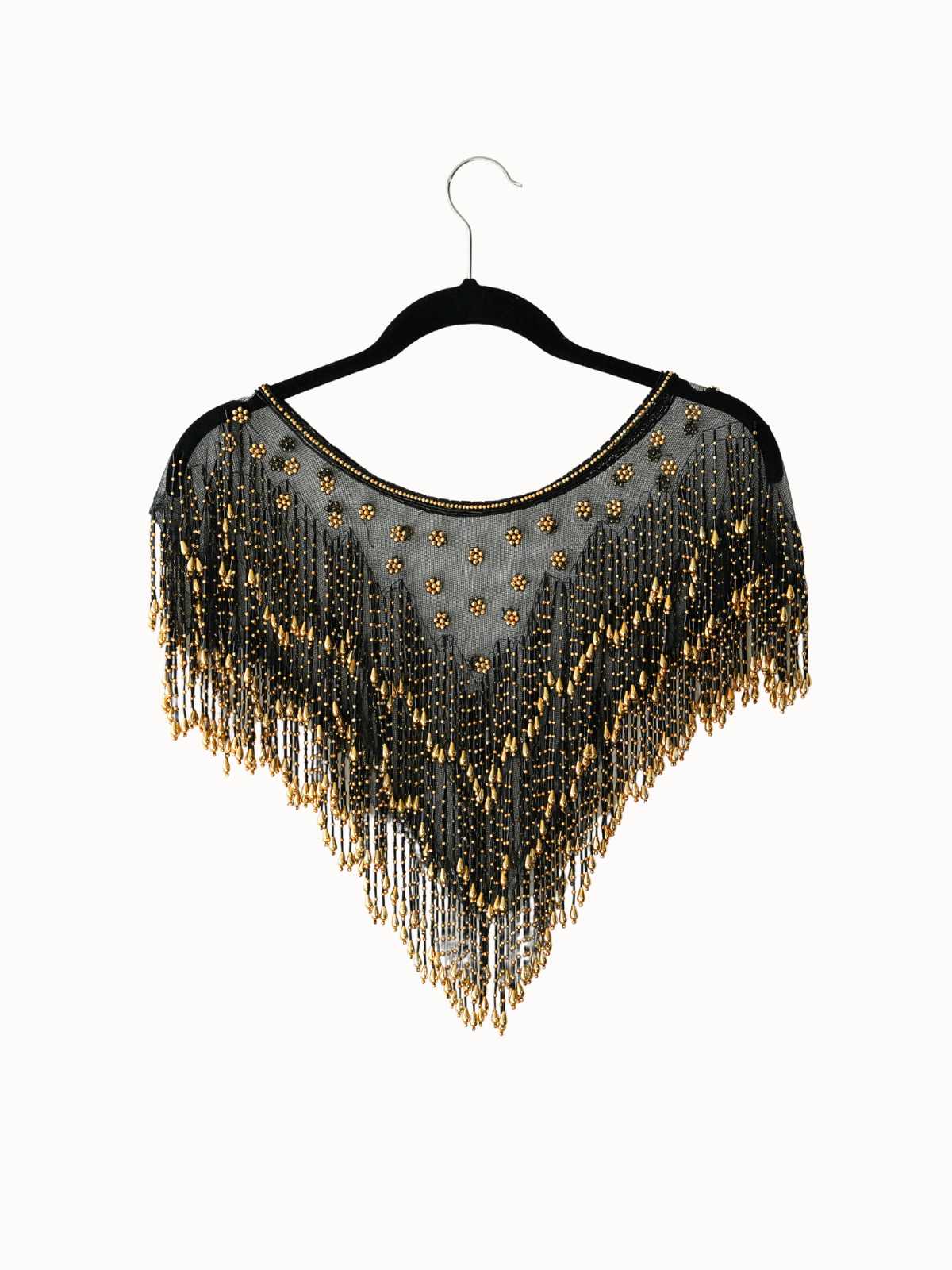 Midnight Gold Fringe Cape - one size