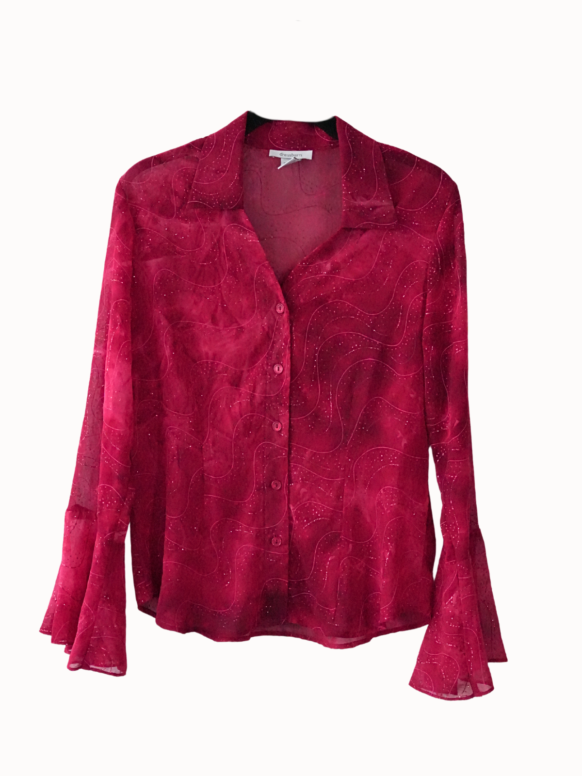 Sheer Red Glitter Shirt - M