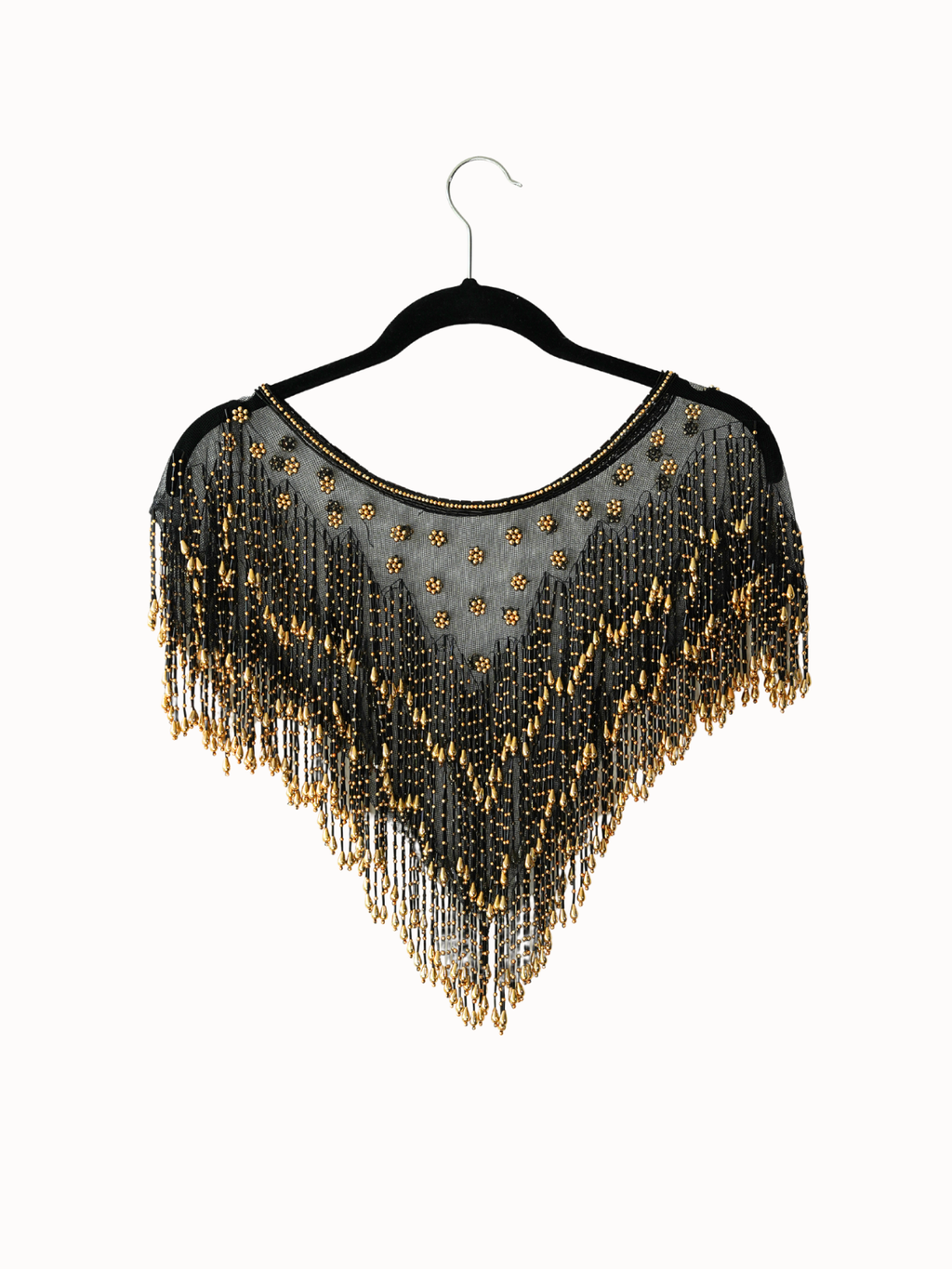 Midnight Gold Fringe Cape - one size