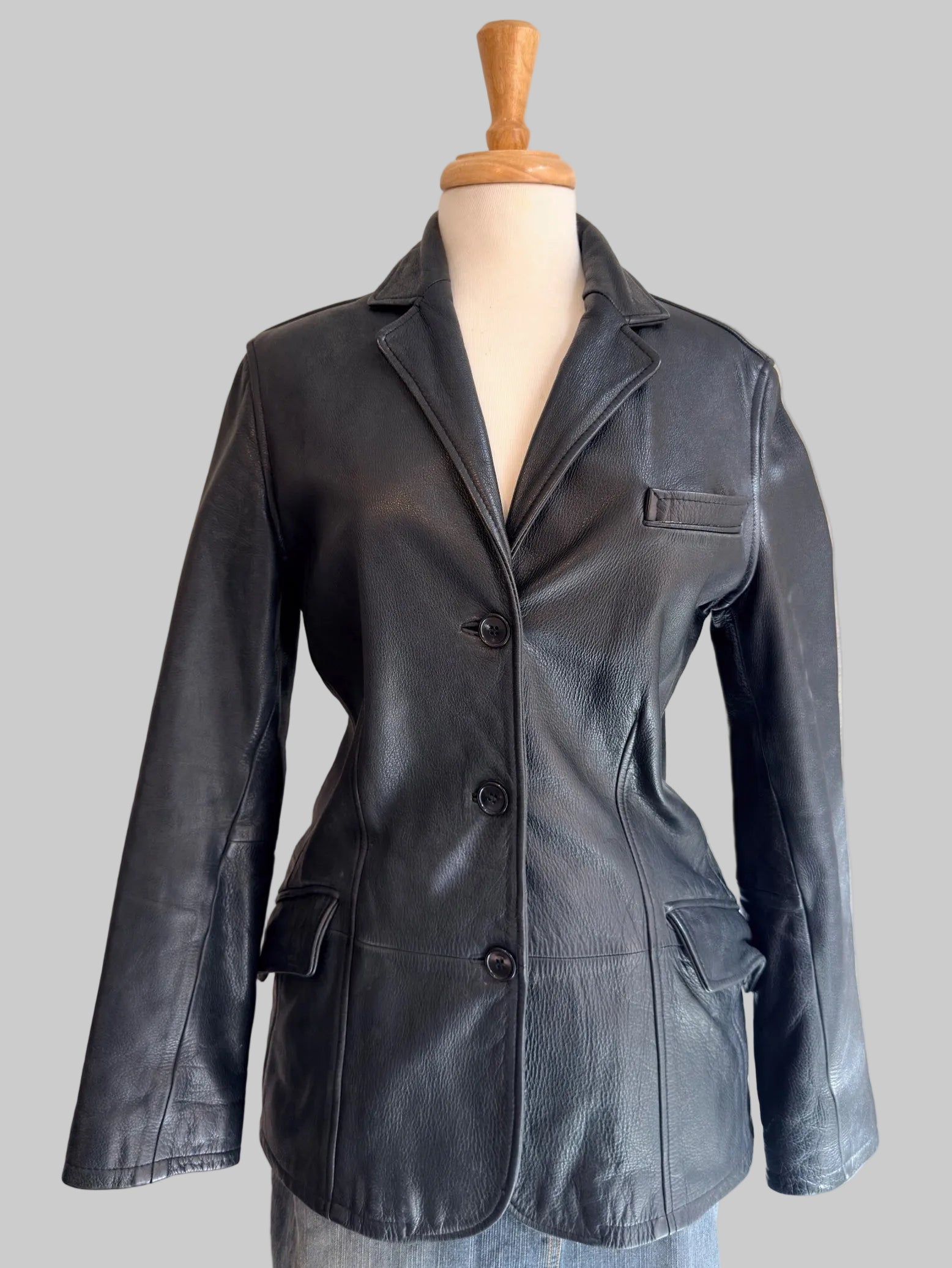 Minimalist Leather Blazer Black