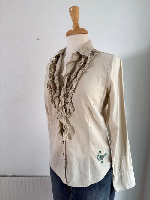 Beige Blus med Volanger