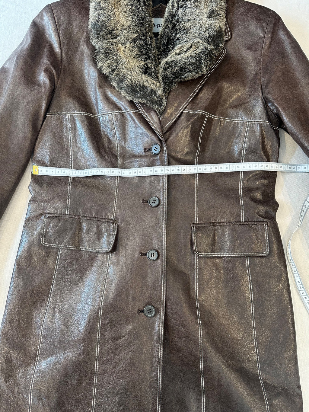 Vintage Brun Skinnkappa med Pälskrage
